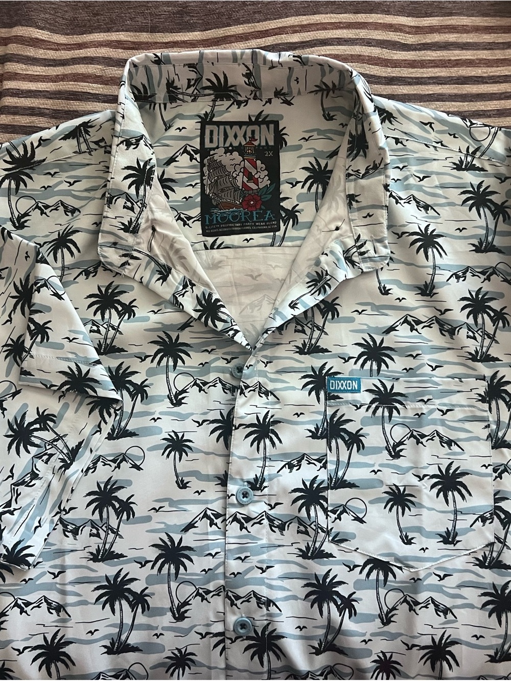 Dixxon Men's Light Blue Palm-Print Short Sleeve Party Shirt